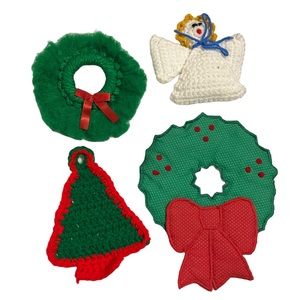 Vintage Crochet and Fabric Christmas Ornaments Lot of 4